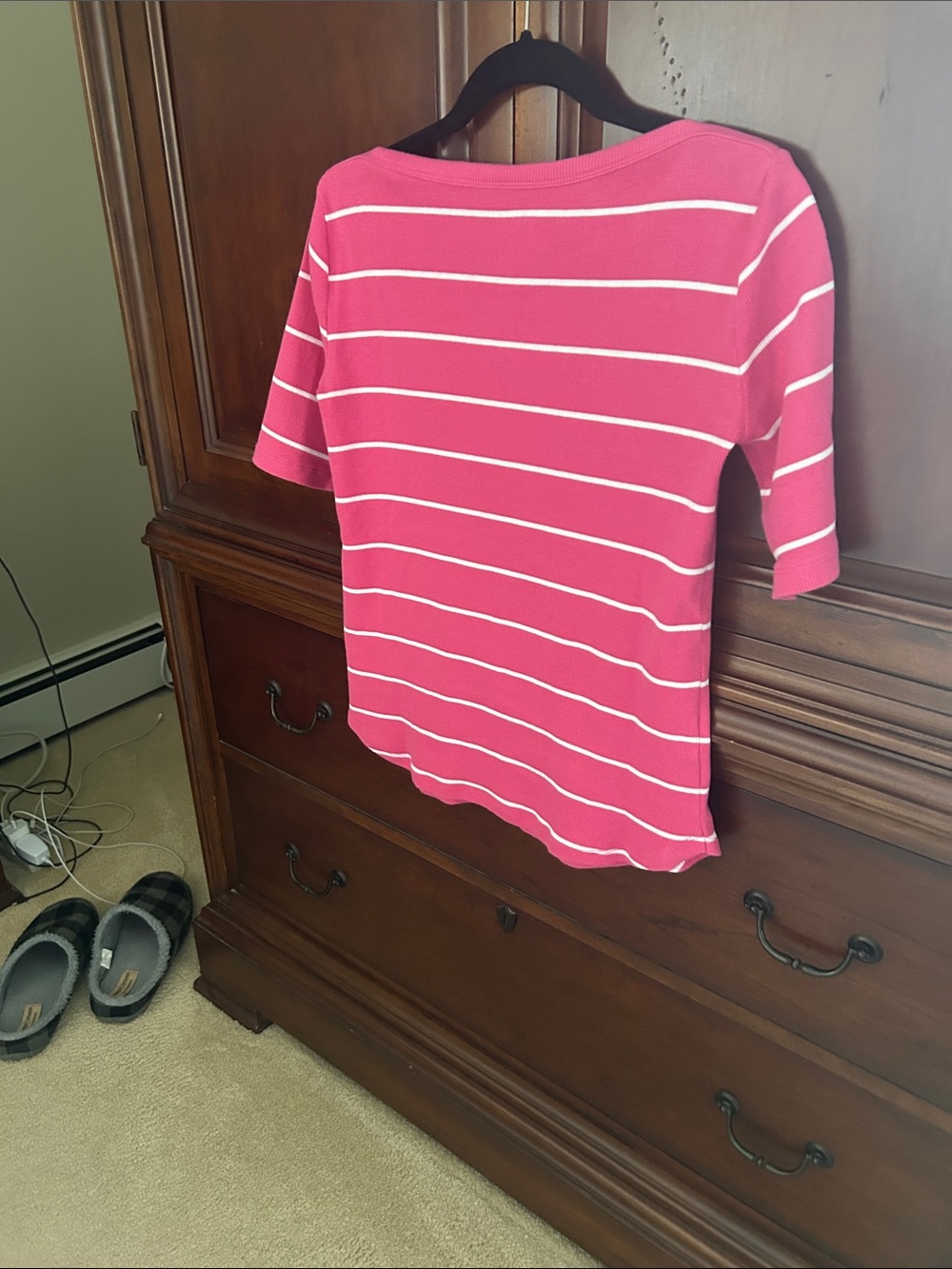 Talbots Hot Pink and White Striped Boat Neck Short Sleeved Top - Picture 3 of 6